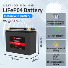 12.8V·CCA 480A ·8Ah LiFeP04 Battery Motorcycle Battery