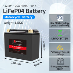 12.8V·CCA 480A ·8Ah LiFeP04 Battery Motorcycle Battery