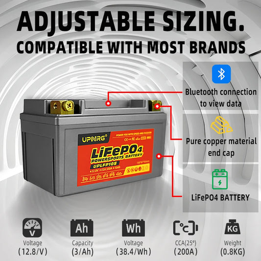 Motorcycles Start Battery 12.8V LiFePO4 Lithium Ion Battery 3Ah with BMS IP67 Protection 2000 Cycles 2-Year Warranty
