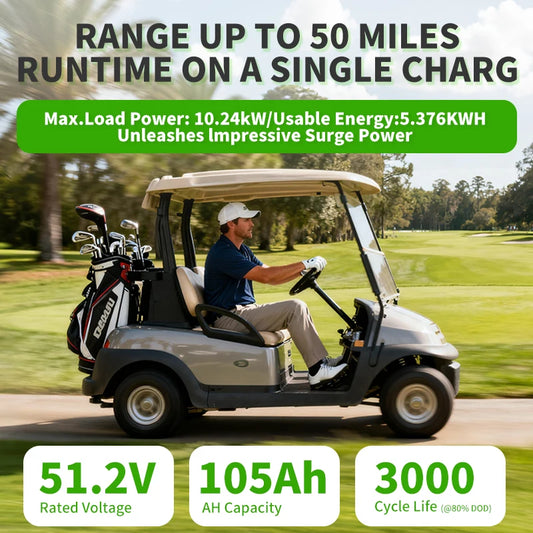 Customizable 48V 51.2V 65Ah 100Ah 105Ah 200A Smart BMS 6000Cycle 76.8V Golf Cart Battery Pack LiFePO4 Lithium Ion Various Colors