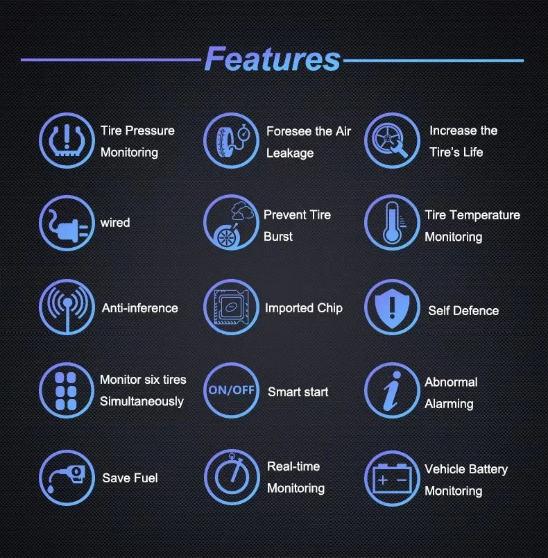 Truck Tpms Tire Pressure Monitoring System Display of Temperature and Pressure 6 Internal Sensors Auto Tire Alarm System