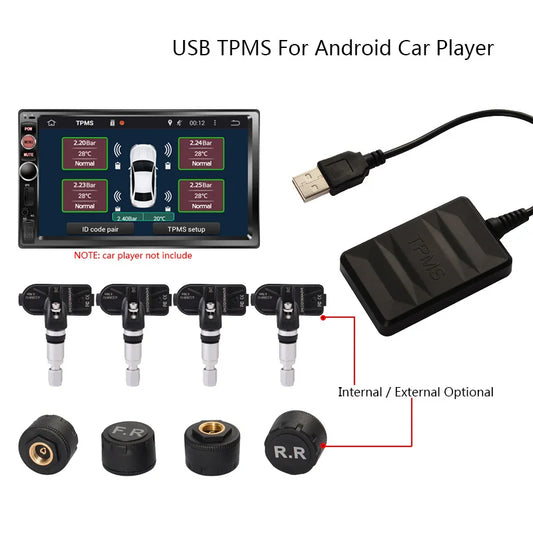 Car USB Digital Tire Pressure Monitor with Android Navigation Built-In Optional TPMS System for Efficient Detection