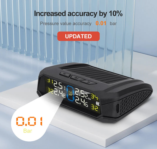 Universal 4-Wheel Digital Tire Pressure Detector for Cars Solar-Powered with Built-In TPMS Sensor