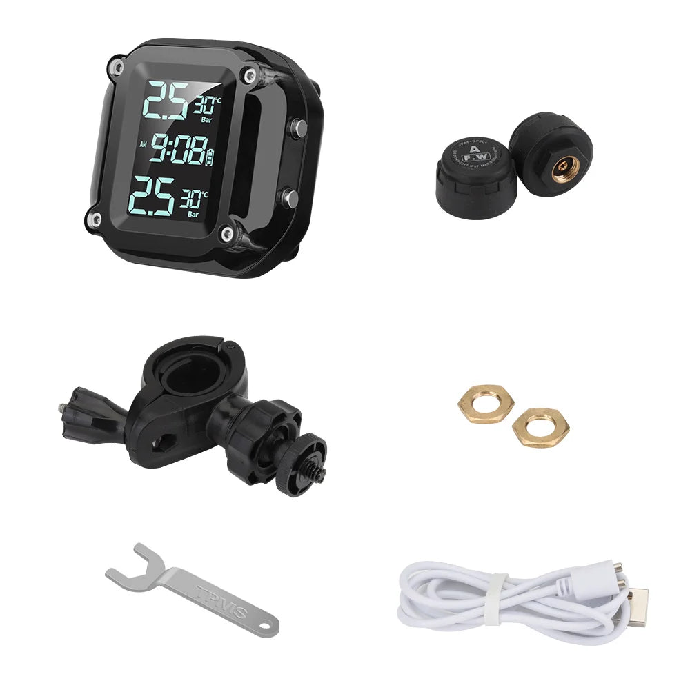 Motorcycle Bike TPMS Digital Tire Tyre Pressure Monitor System External Sensors