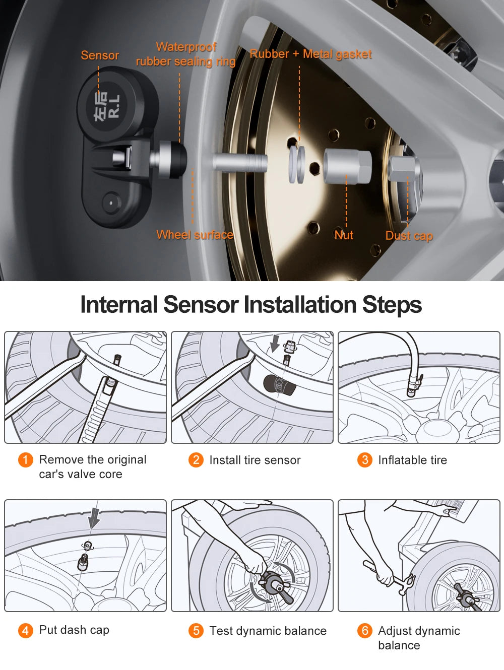 Solar-powered Wireless Tire Pressure Detector Car Tire Pressure Tpms Built-in Detector Tpms Sensor Universal