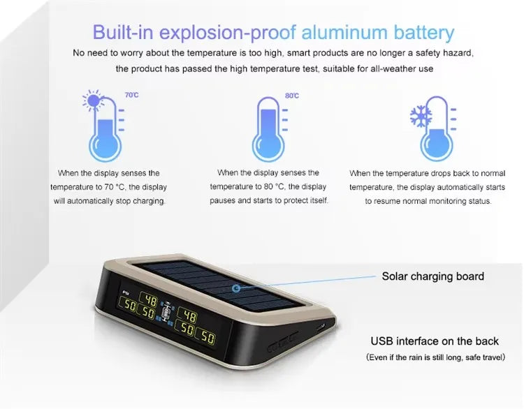T601T6-WF Wireless Tire Pressure Monitoring System for Rv 6 Tyre Sensors Solar With External Sensor Truck Trailer Tpms