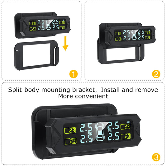 High-Precision Solar Powered TPMS Tire Pressure Monitoring Built-in Sensor Sticker Windshield Detection Windshield Tire Gauges