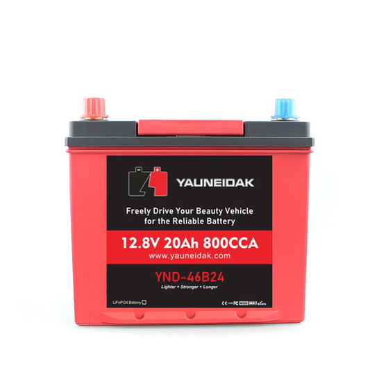 Factory Customized Yanneidak 46B24L/R 12V 20AH 12.8V LiFePO4 Car Starting Battery CCA 800 4kg 3000-Cycle Auto Battery Pack