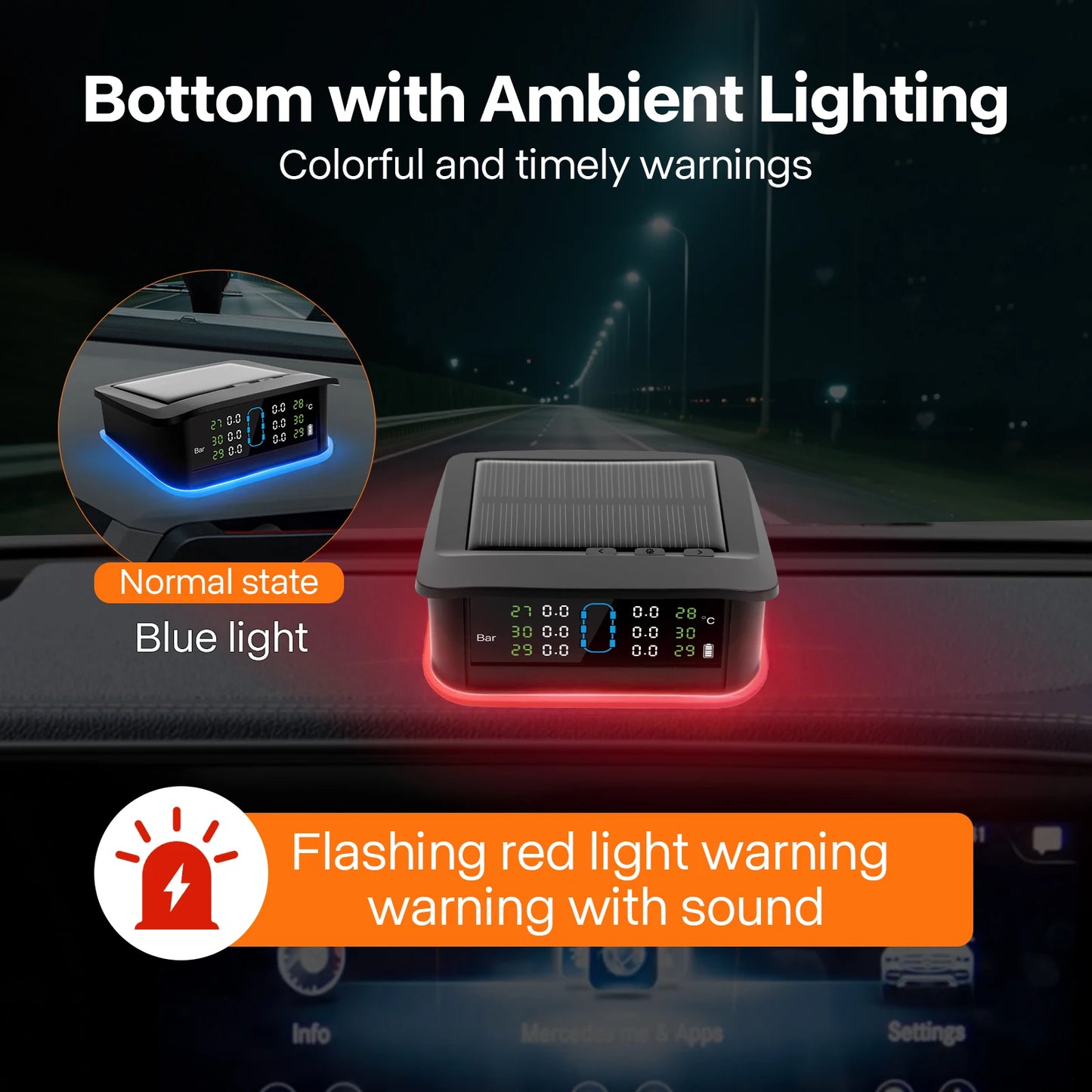 TY35-4-wheel or 6-wheel External TPMS Bottom with Ambient Lighting  Colorful and Timely Warnings Tire Pressure Monitoring System