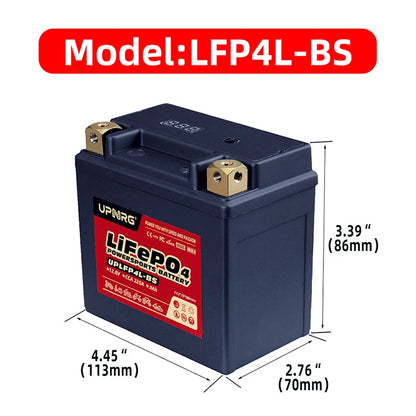 Motorcycles Start Battery 12.8V LiFePO4 Lithium Ion Battery 3Ah with BMS IP67 Protection 2000 Cycles 2-Year Warranty