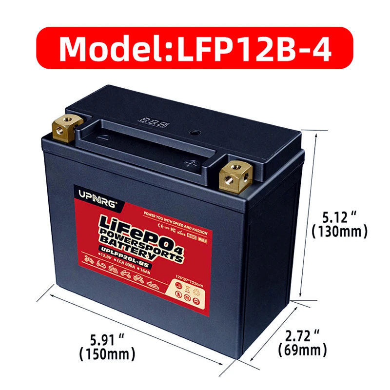Rechargeable 12V 12.8V 8Ah LiFePO4 Motorcycle Starter Battery 12B - 4 Pouch Lithium Ion Batteries for Golf Cart Parts