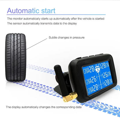 Truck Tpms Tire Pressure Monitoring System Display of Temperature and Pressure 6 Internal Sensors Auto Tire Alarm System