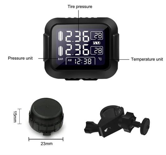 LCD Panel,with extra Mini USB Port for Charging and Time Display Motorcycle Wireless Tire Pressure Monitoring System
