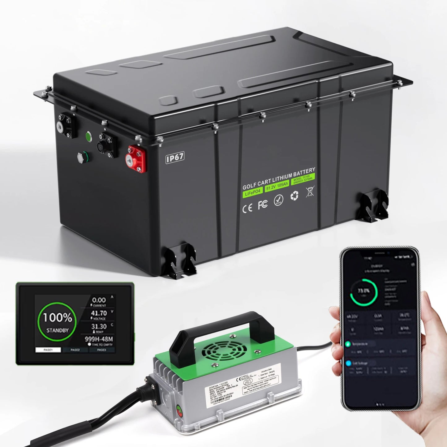 Customizable 48V 51.2V 65Ah 100Ah 105Ah 200A Smart BMS 6000Cycle 76.8V Golf Cart Battery Pack LiFePO4 Lithium Ion Various Colors