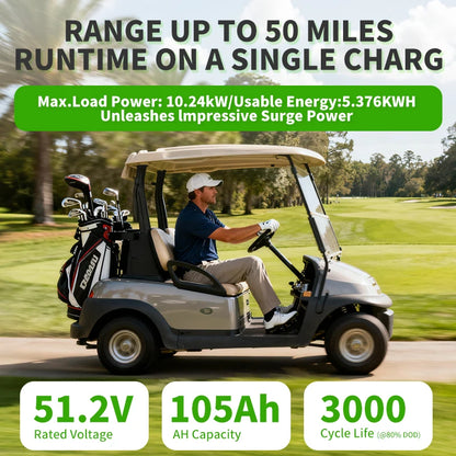 Customizable 48V 51.2V 65Ah 100Ah 105Ah 200A Smart BMS 6000Cycle 76.8V Golf Cart Battery Pack LiFePO4 Lithium Ion Various Colors