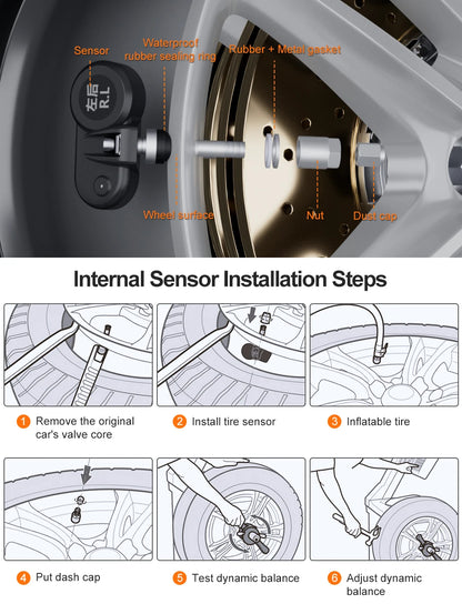 High-Precision Solar Powered TPMS Tire Pressure Monitoring Built-in Sensor Sticker Windshield Detection Windshield Tire Gauges