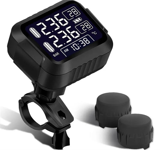 LCD Panel,with extra Mini USB Port for Charging and Time Display Motorcycle Wireless Tire Pressure Monitoring System