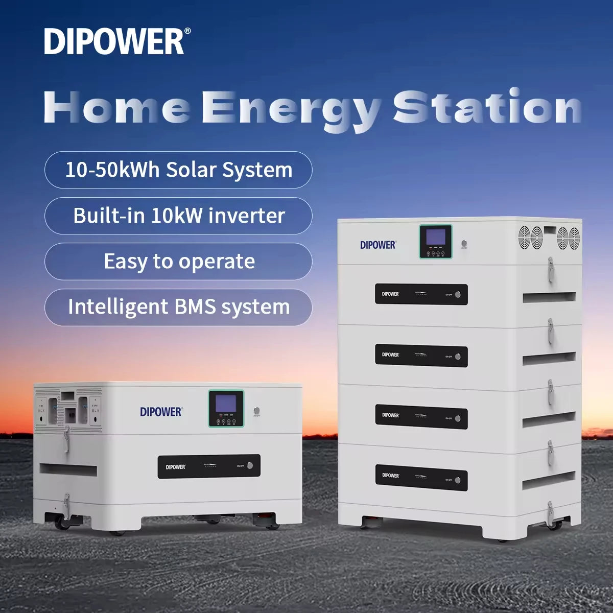 All-In-One 20kWh Home Energy Storage System Lithium Ion Batteries CAN Communication Port Stackable Inverter for Home Use Solar