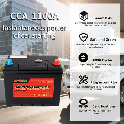 Yauneidak Maintenance Free 12V 70Ah Start Stop Auto Battery with 1100CCA and 4000 Cycles Lifepo4 Battery