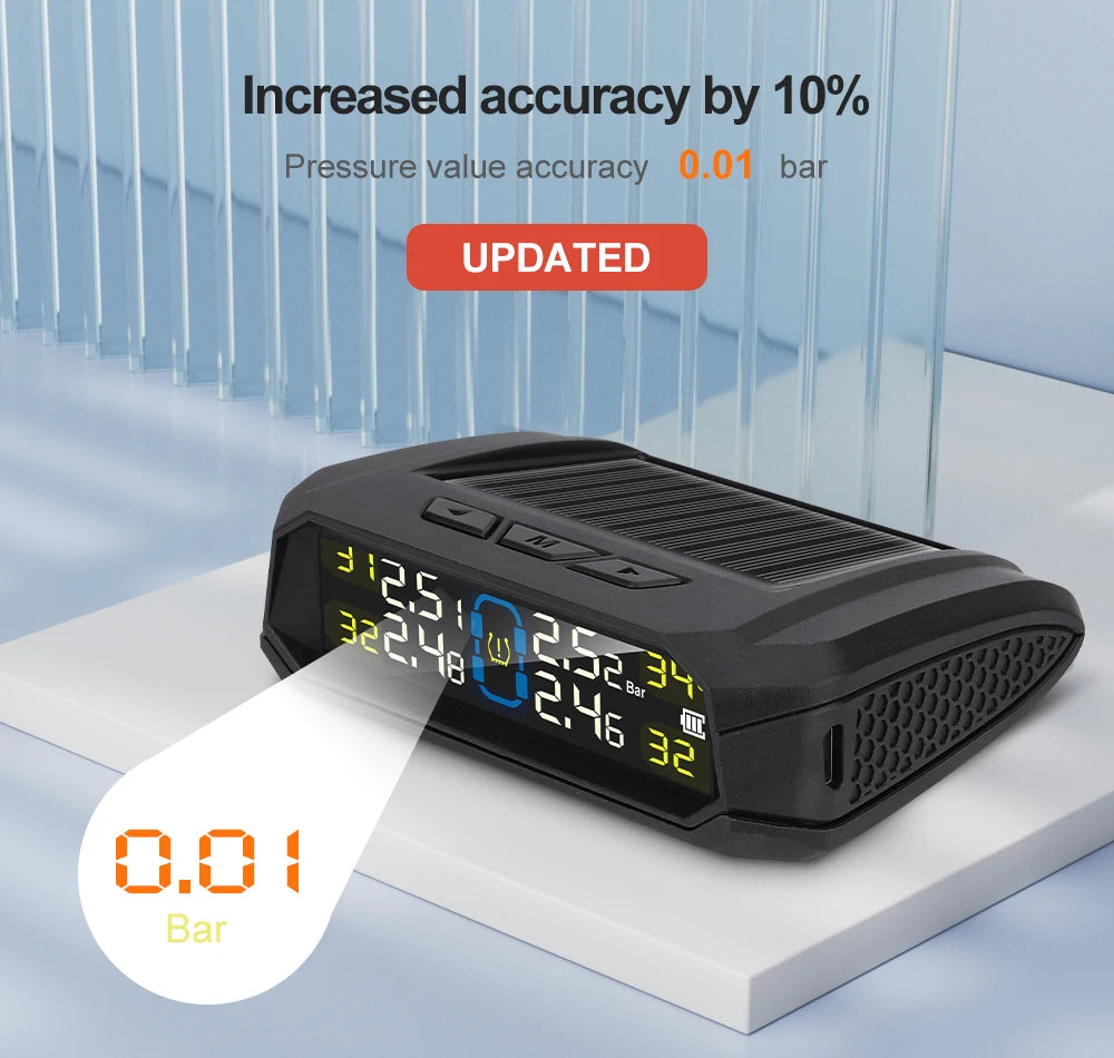 Solar-powered Wireless Tire Pressure Detector Car Tire Pressure Tpms Built-in Detector Tpms Sensor Universal