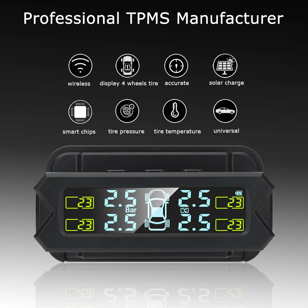 High-Precision Solar Powered TPMS Tire Pressure Monitoring Built-in Sensor Sticker Windshield Detection Windshield Tire Gauges