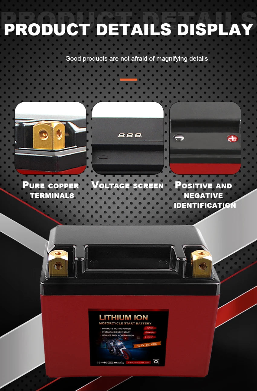 Yauneidak Superb Quality 12A-BS 12.8V 10S 6AH Motorcycle Lithium Ion Battery Pack Lead Acid Replacement 3000 Cycles 380CCA