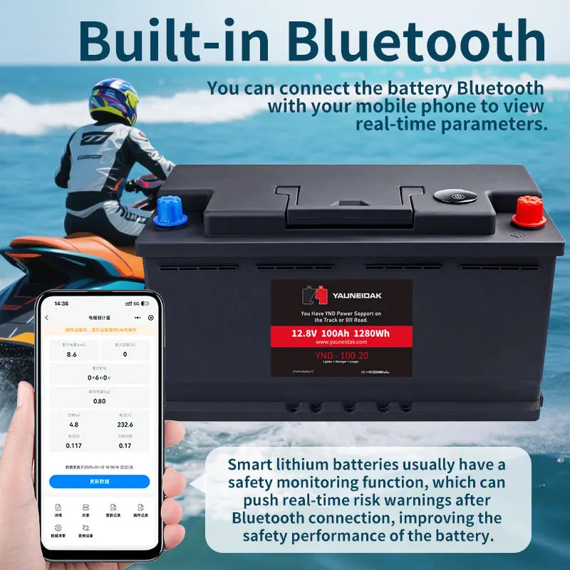 Dual-Boot Mini 12V 100Ah LiFePO4 Lithium Ion Battery Pack with Bluetooth & BMS Premium Product Category