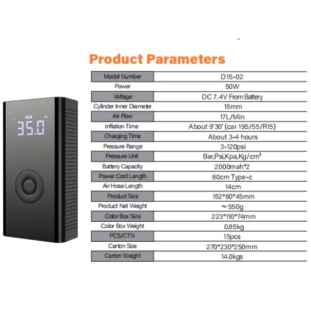 Car Tire Air Pump with Digital Pressure Gauge, LED Light and Auto Shutoff - for Cars, Motorcycles, Bicycles