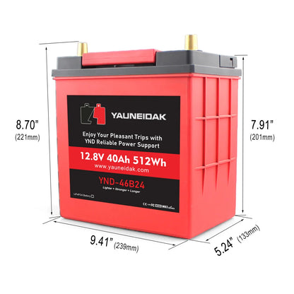 Factory Customized Yanneidak 46B24L/R 12V 20AH 12.8V LiFePO4 Car Starting Battery CCA 800 4kg 3000-Cycle Auto Battery Pack