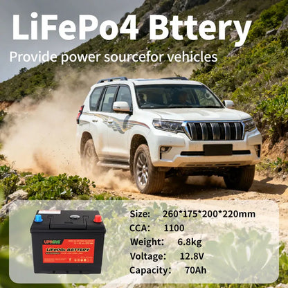 Yauneidak Maintenance Free 12V 70Ah Start Stop Auto Battery with 1100CCA and 4000 Cycles Lifepo4 Battery