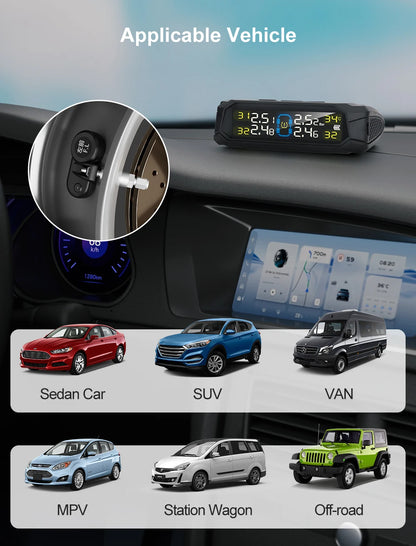 Solar-powered Wireless Tire Pressure Detector Car Tire Pressure Tpms Built-in Detector Tpms Sensor Universal