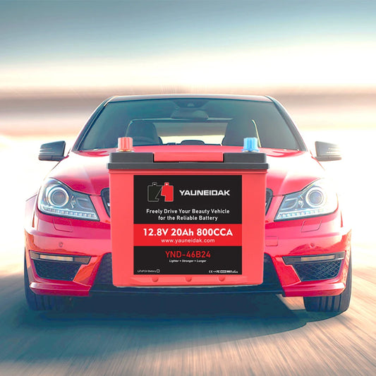 Factory Customized Yanneidak 46B24L/R 12V 20AH 12.8V LiFePO4 Car Starting Battery CCA 800 4kg 3000-Cycle Auto Battery Pack