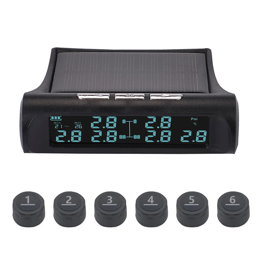 Solar Wireless Tire Pressure Monitoring System for Trucks 6-Wheel External TPMS Tire Detector