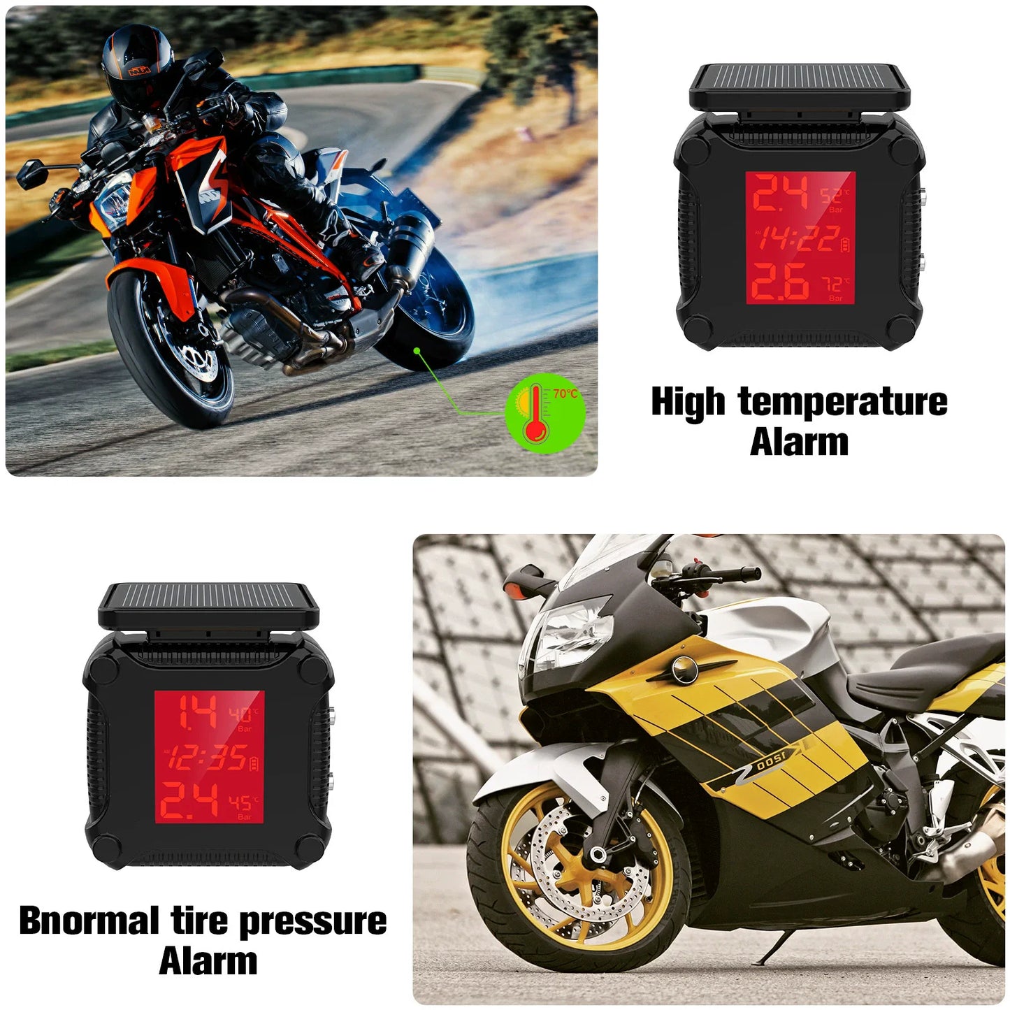 High Precision Solar Color Screen Motorcycle Tire Pressure Monitor High Accuracy Tire Gauges for Detection