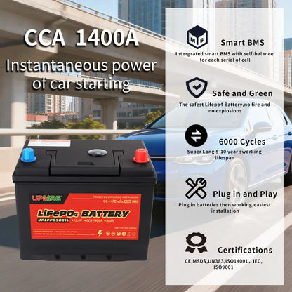 12V 80Ah/100Ah LiFePO4 Car Start Battery CCA1400 Built-in BMS for Automotive Boat Engine Starter Car Boat Yacht Stock Pack