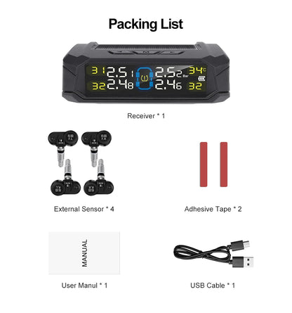 Solar-powered Wireless Tire Pressure Detector Car Tire Pressure Tpms Built-in Detector Tpms Sensor Universal