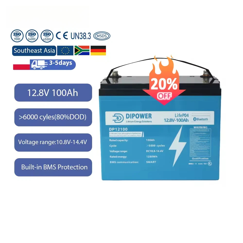 Lifepo4 Battery 12V 100Ah Deep Cycle 12.8V Solar 24V 12V Lithium Ion Battery Pack With Bms
