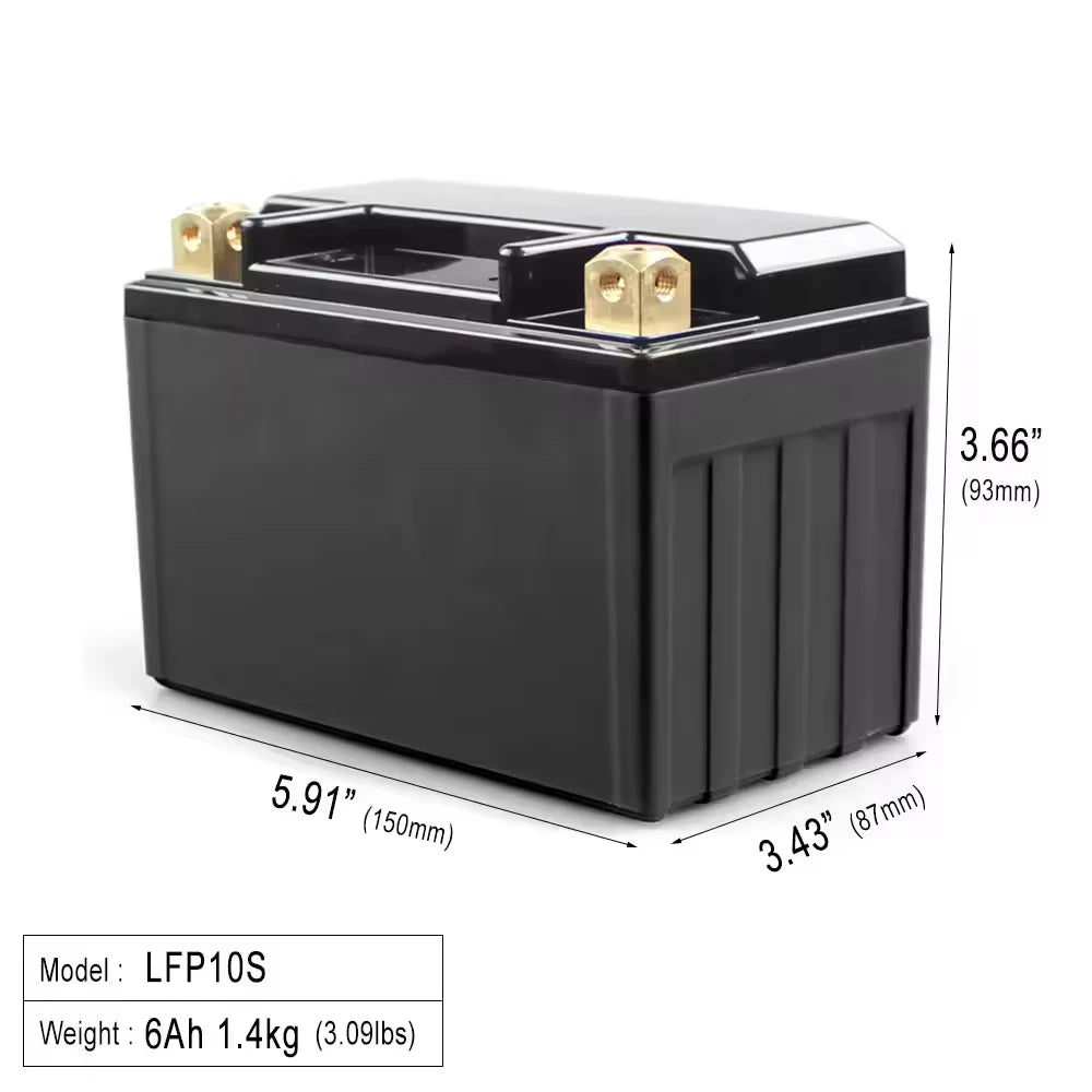 Yauneidak 12.8V 6Ah LFP10S LiFePO4 Motorcycle Battery Re-Start 3000 Cycles CCA 380 -20-70 for Electric Vehicles