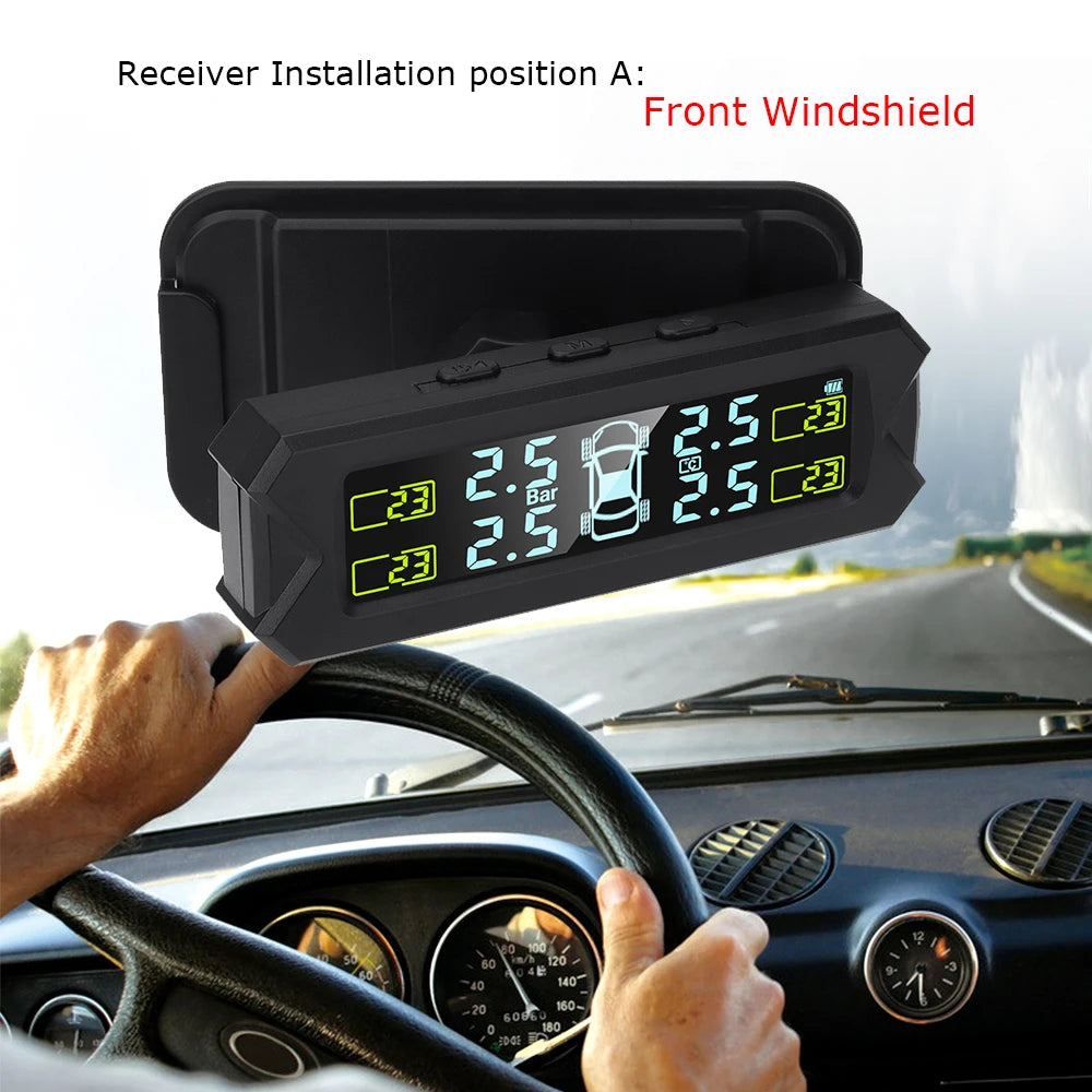 High-Precision Solar Powered TPMS Tire Pressure Monitoring Built-in Sensor Sticker Windshield Detection Windshield Tire Gauges