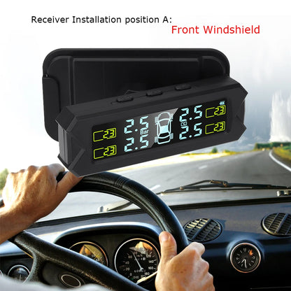 High-Precision Solar Powered TPMS Tire Pressure Monitoring Built-in Sensor Sticker Windshield Detection Windshield Tire Gauges