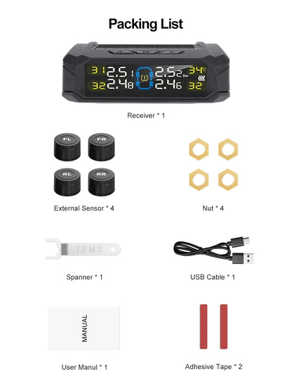 Factory Sales Solar-Powered Wireless Tire Pressure Detector Universal  Truck TPMS Sensor ABS Material External TPMS Sensor