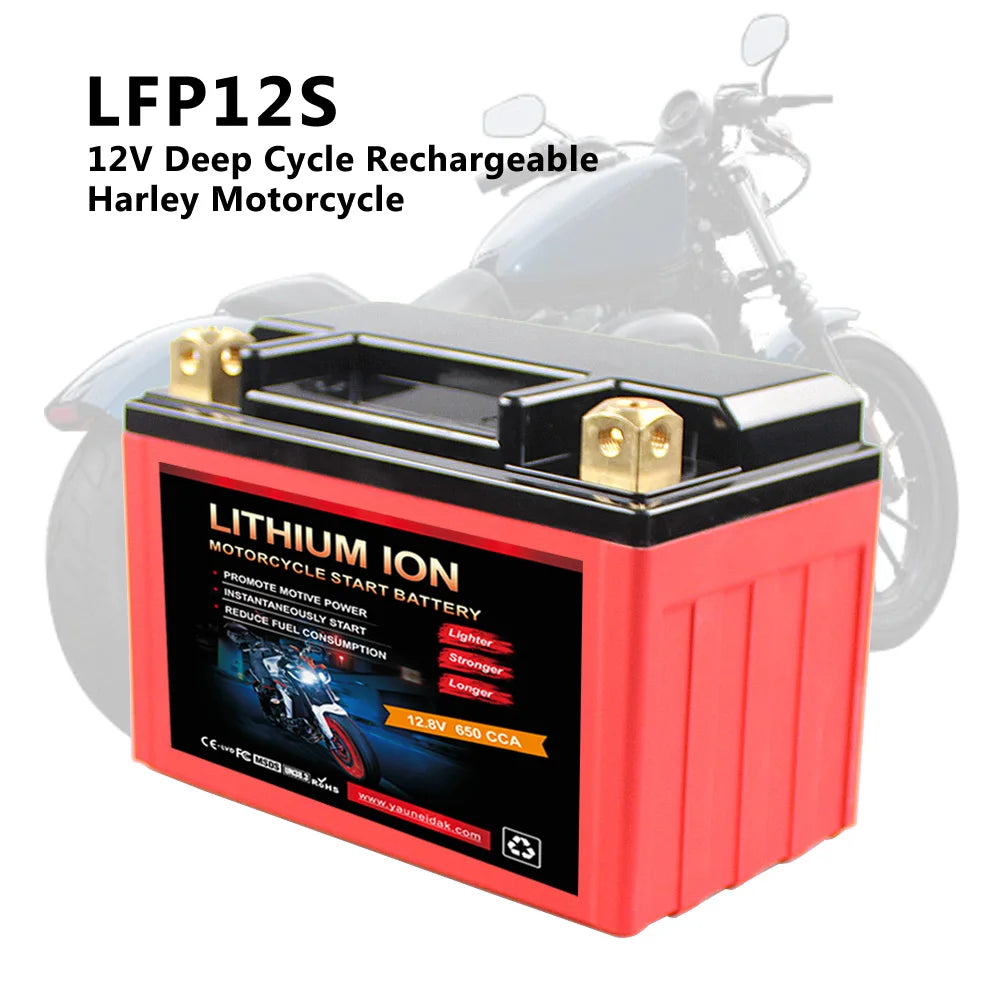 LFP12S 12V Deep Cycle Rechargeable Harley Motorcycle Battery 8 Ah Lithium Iron CCA450 Lifepo4 Lithium Ion Pack for High
