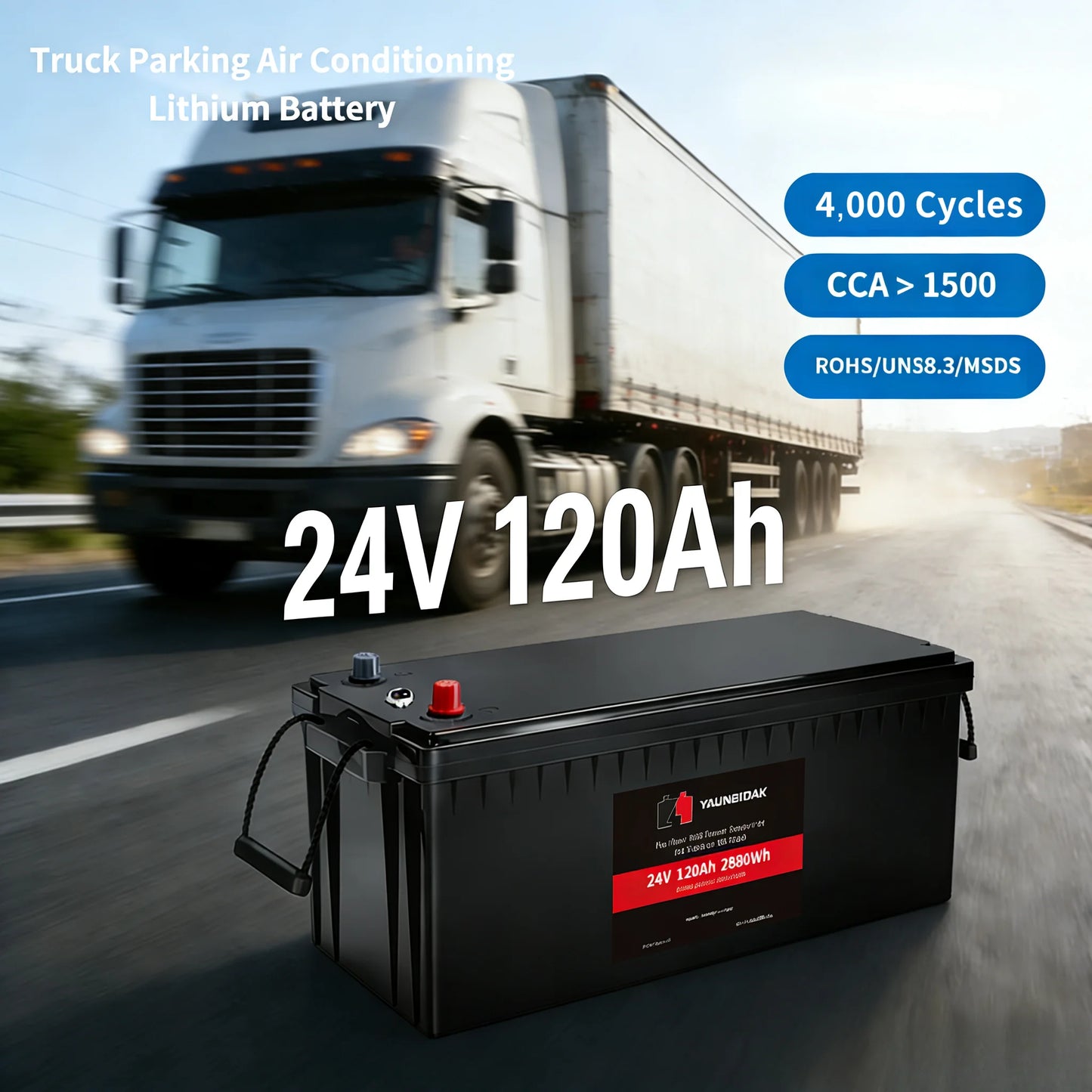 24V 120Ah LiFePO4 Battery Pack for Truck Parking Air Conditioning 120Ah Capacity 4000 Cycles Long Lasting Efficient