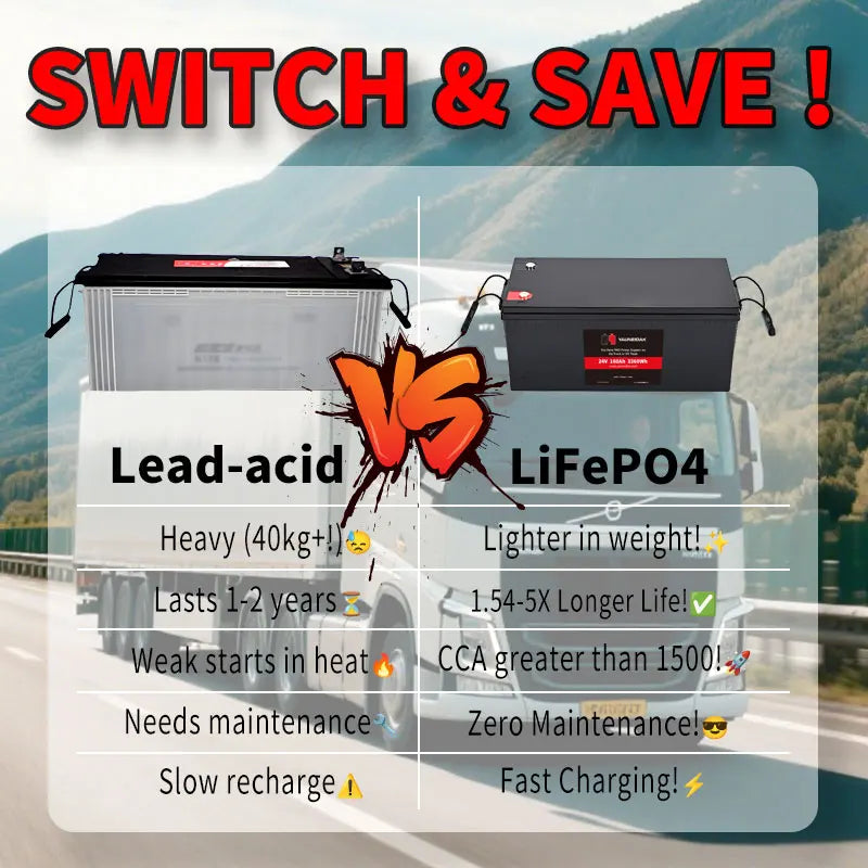 Deep Cycle 24V 160Ah CCA1500 Solid State IP67 Truck Starting Battery with Triple Emergency Start for Truck Air Conditioning