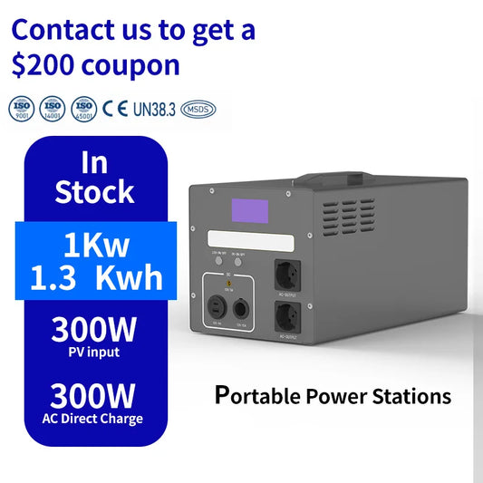 Portable 1Kw 1.3Kwh 2KW Lifepo4 Solar Power Station MPPT Controller Flashlight for Outdoor Camping Picnics Works Car Battery