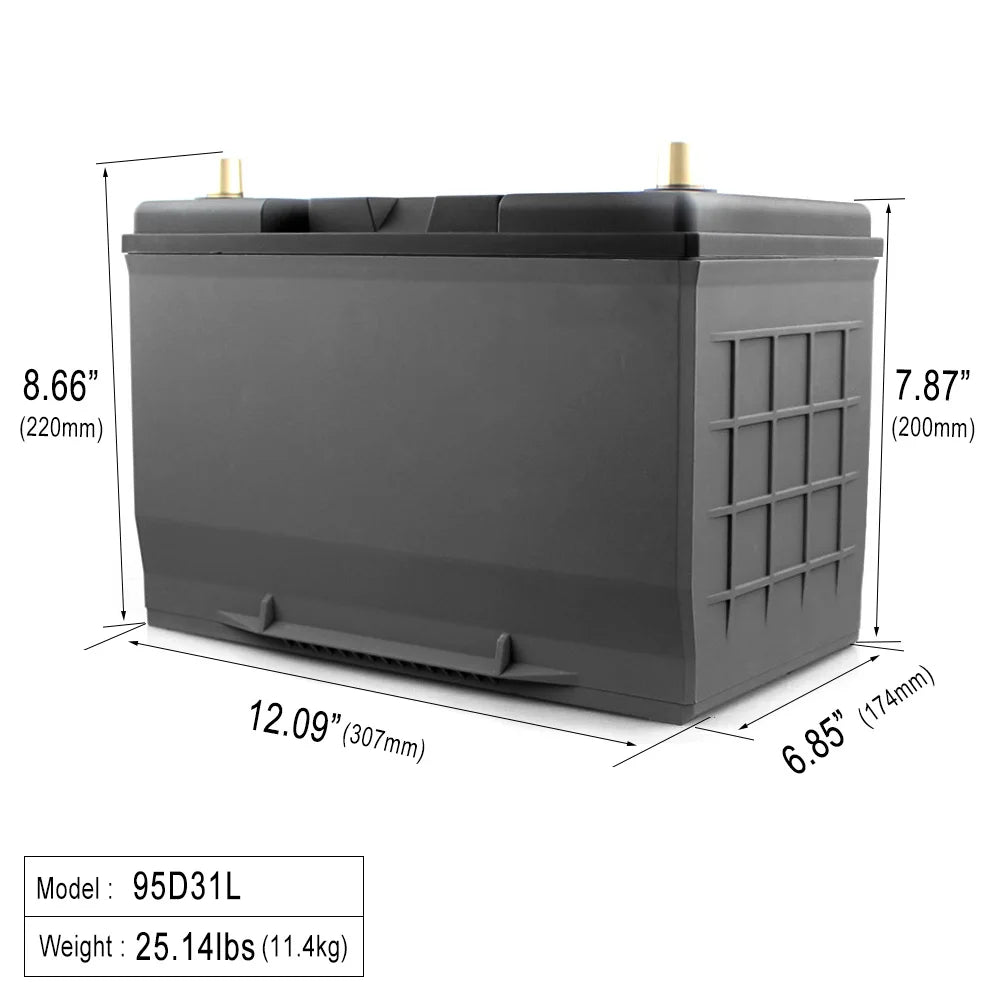 95D31L/R 1300CCA Dual Purpose 100Ah 12.8V Lithium Ion Battery Pack for RV/Solar System/Yacht/Golf Carts Storage Car 100%