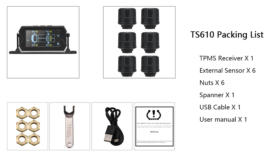 Source Factory Sales Truck Solar Tire Pressure Monitoring System TPMS 6 Wheel Truck Tire Pressure Teste