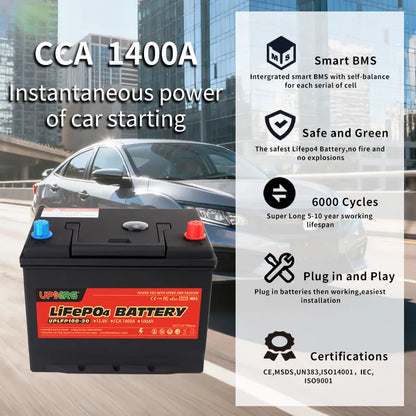 100-20 12.8V 100AH Auto Start Stop Car Battery Deep Cycle Solid State LiFePo4 Battery Pack with 1400CCA & 4000-Cycle Life