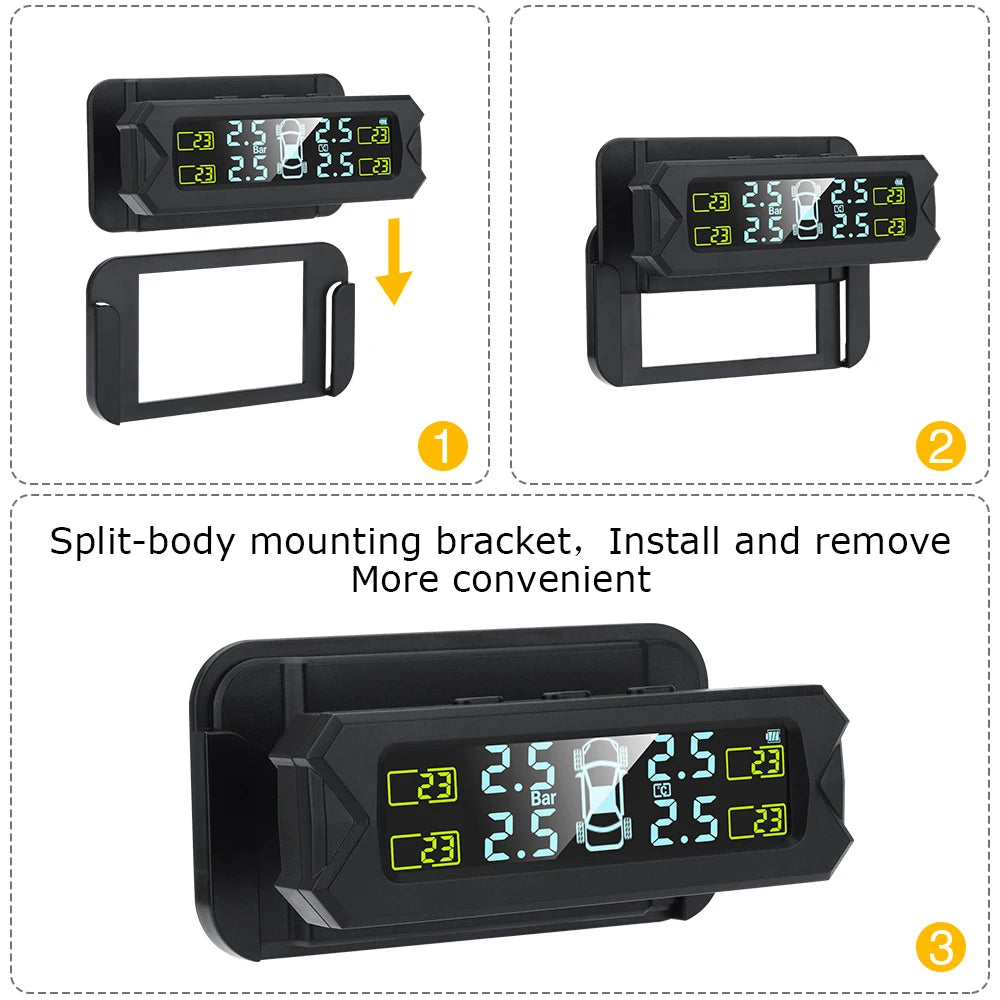 High-Precision Solar Powered TPMS Tire Pressure Monitoring Built-in Sensor Sticker Windshield Detection Windshield Tire Gauges