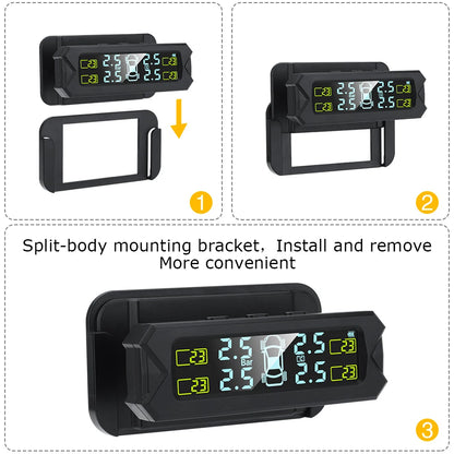 High-Precision Solar Powered TPMS Tire Pressure Monitoring Built-in Sensor Sticker Windshield Detection Windshield Tire Gauges